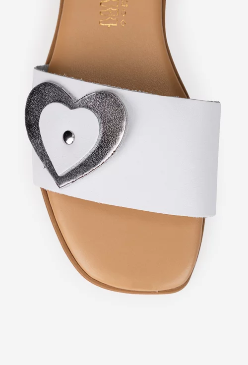 Sandale dama albe din piele naturala model stil papuc