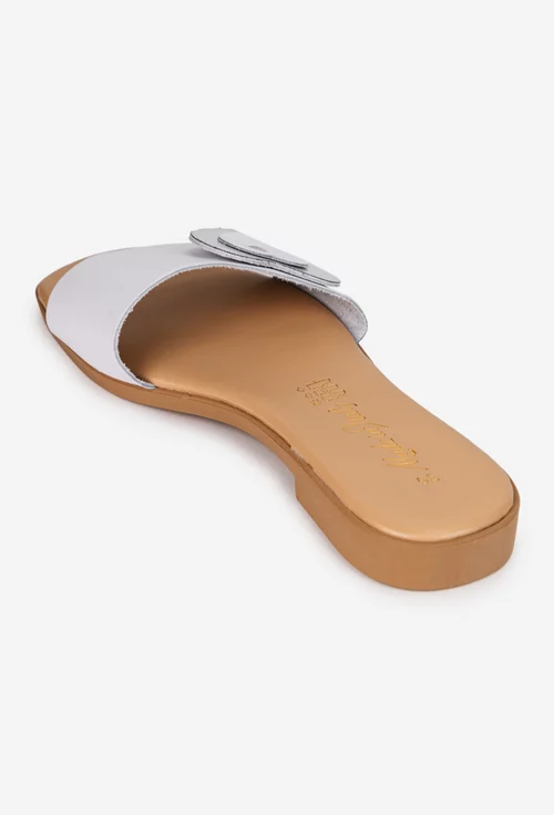 Sandale dama albe din piele naturala model stil papuc