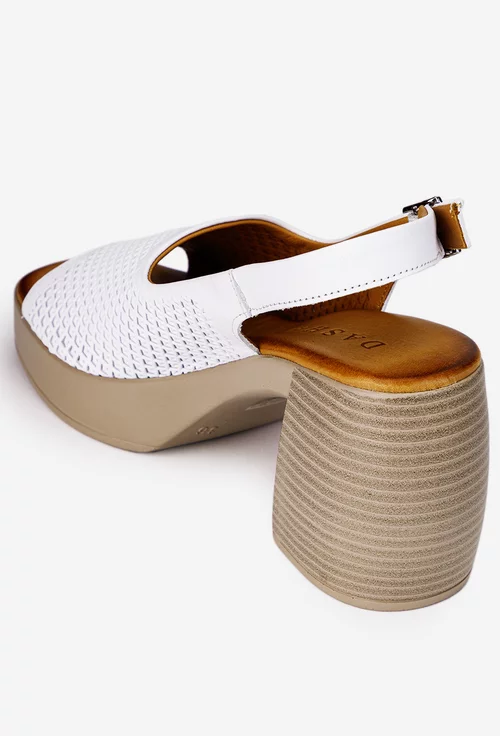Sandale dama albe din piele naturala perforata cu platforma