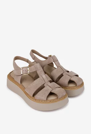 Sandale dama bej din piele intoarsa