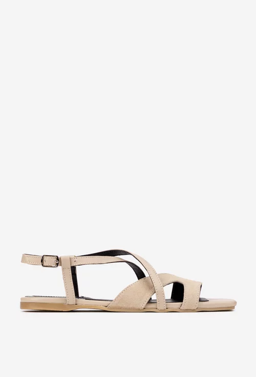 Sandale dama bej din piele intoarsa