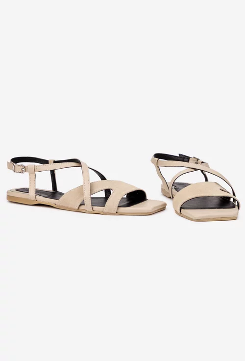 Sandale dama bej din piele intoarsa