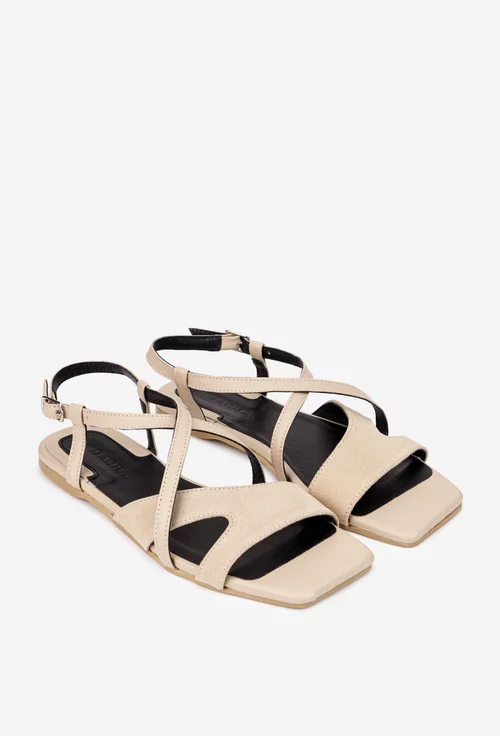 Sandale dama bej din piele intoarsa