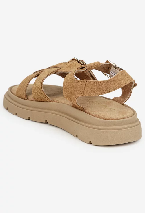 Sandale dama bej din piele intoarsa