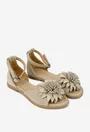 Sandale dama bej din piele intoarsa cu detaliu floare