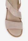 Sandale dama bej din piele intoarsa cu inchidere velcro