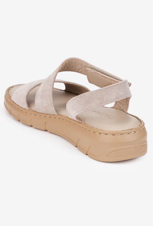 Sandale dama bej din piele intoarsa cu inchidere velcro