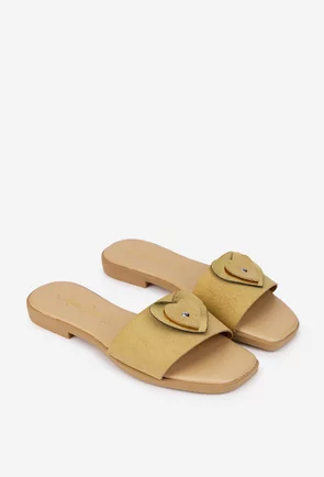 Sandale dama bej din piele intoarsa cu ornament model stil papuc