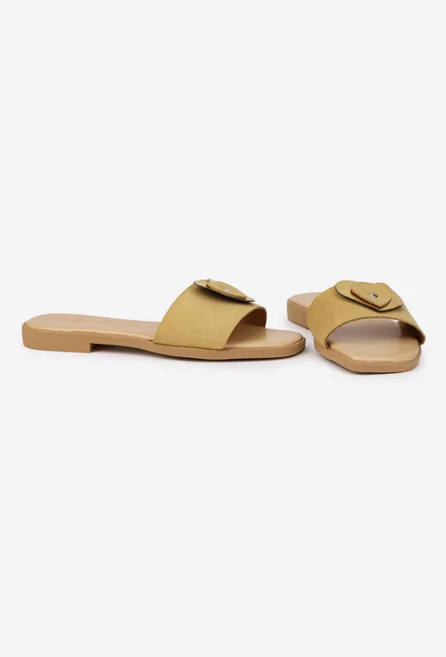 Sandale dama bej din piele intoarsa cu ornament model stil papuc picture - 5