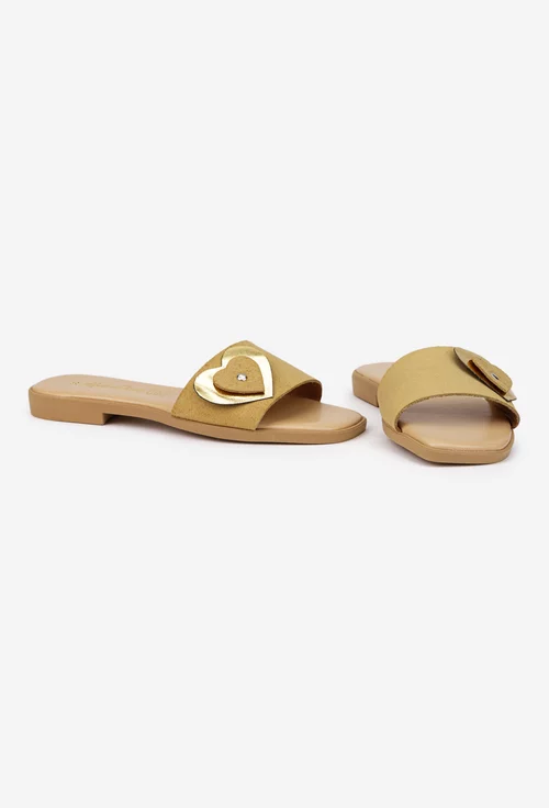 Sandale dama bej din piele intoarsa model stil papuc