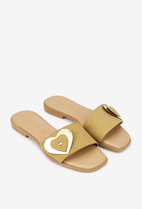 Sandale dama bej din piele intoarsa model stil papuc