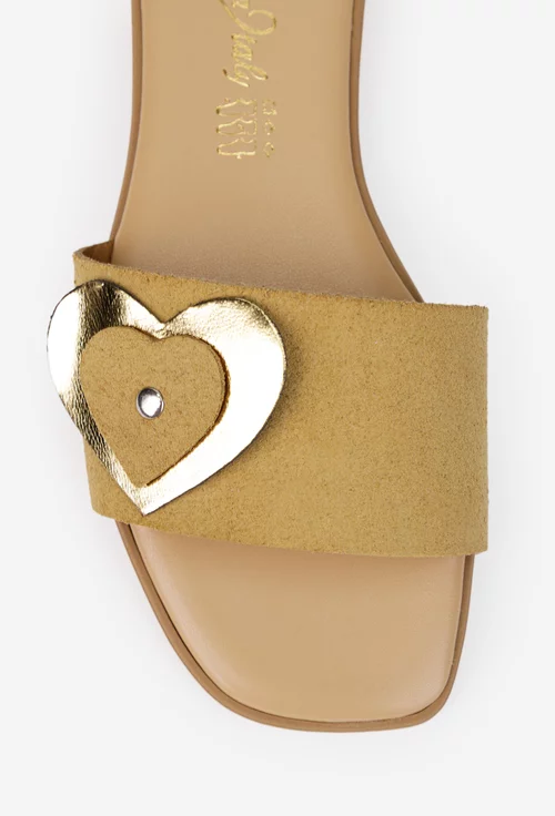 Sandale dama bej din piele intoarsa model stil papuc