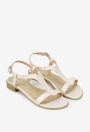 Sandale dama bej din piele lacuita