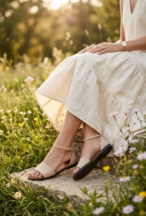 Sandale dama bej din piele naturala