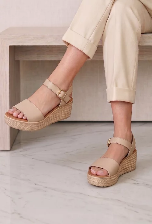 Sandale dama bej din piele naturala picture - 2