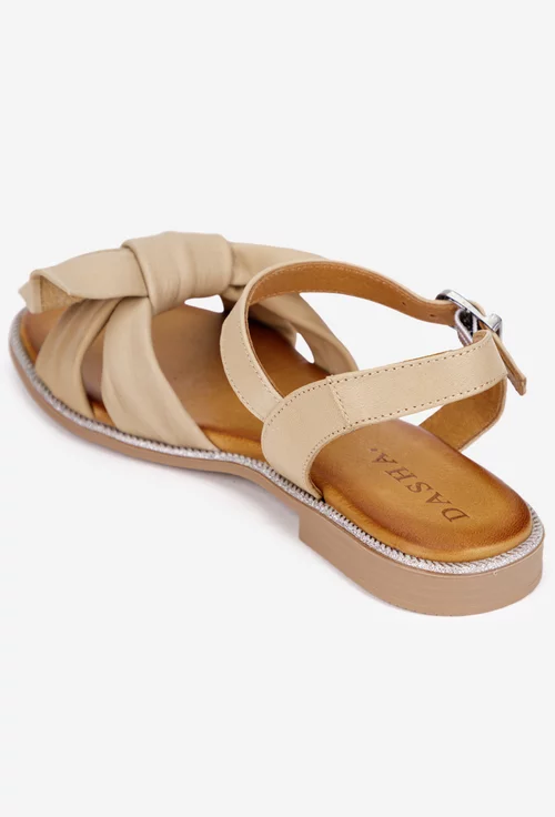 Sandale dama bej din piele naturala accesorizate cu funda