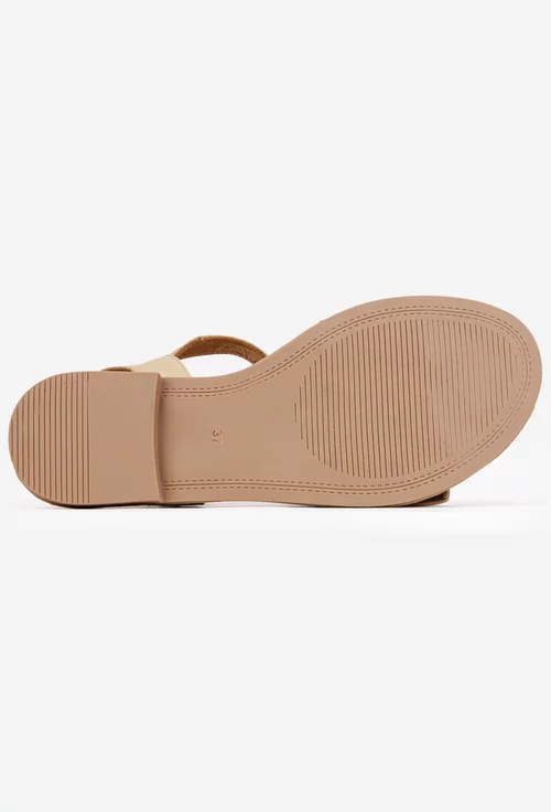 Sandale dama bej din piele naturala accesorizate cu funda