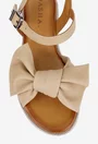 Sandale dama bej din piele naturala accesorizate cu funda