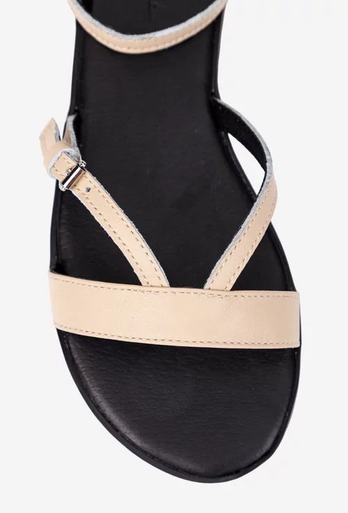 Sandale dama bej din piele naturala cu barete subtiri