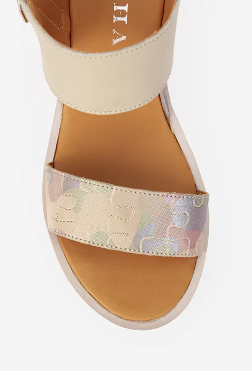 Sandale dama bej din piele naturala cu imprimeu