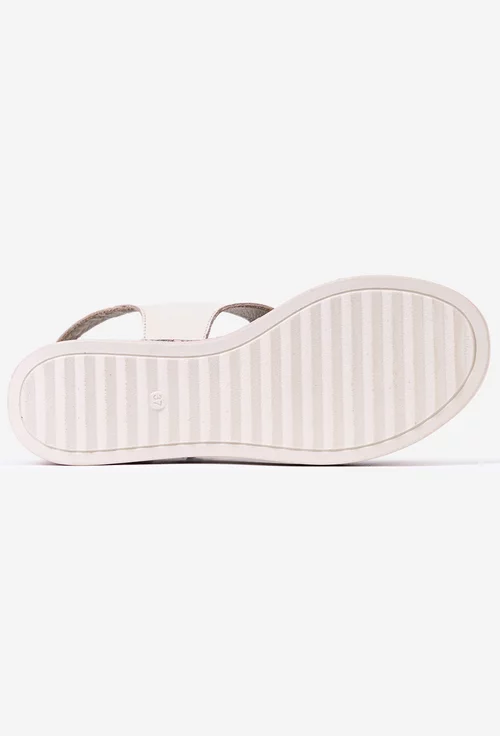 Sandale dama bej din piele naturala cu imprimeu multicolor