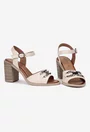 Sandale dama bej din piele naturala cu ornament