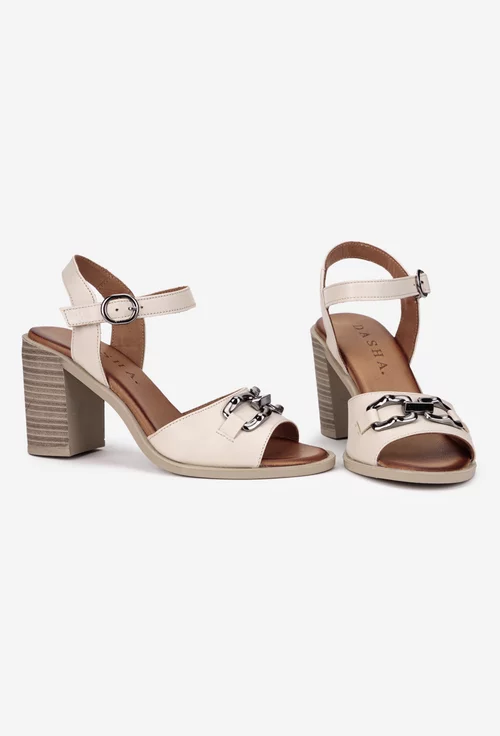 Sandale dama bej din piele naturala cu ornament