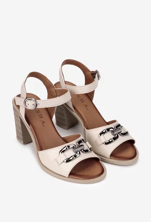 Sandale dama bej din piele naturala cu ornament