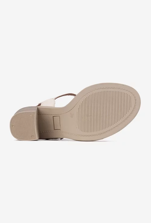 Sandale dama bej din piele naturala cu ornament