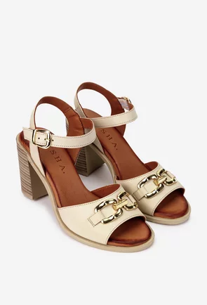 Sandale dama bej din piele naturala cu ornament