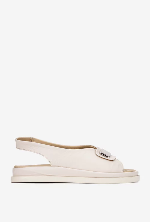 Sandale dama bej din piele naturala cu ornament