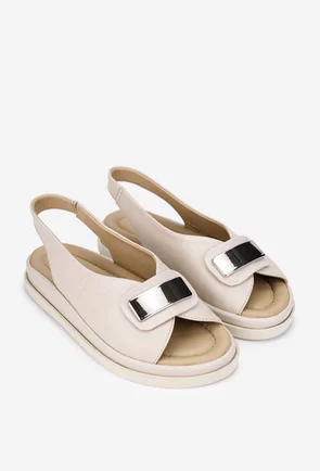 Sandale dama bej din piele naturala cu ornament