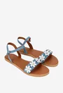 Sandale dama bleu din piele intoarsa cu flori albe