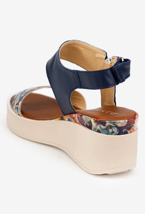 Sandale dama bleumarin din piele cu detalii florale picture - 4