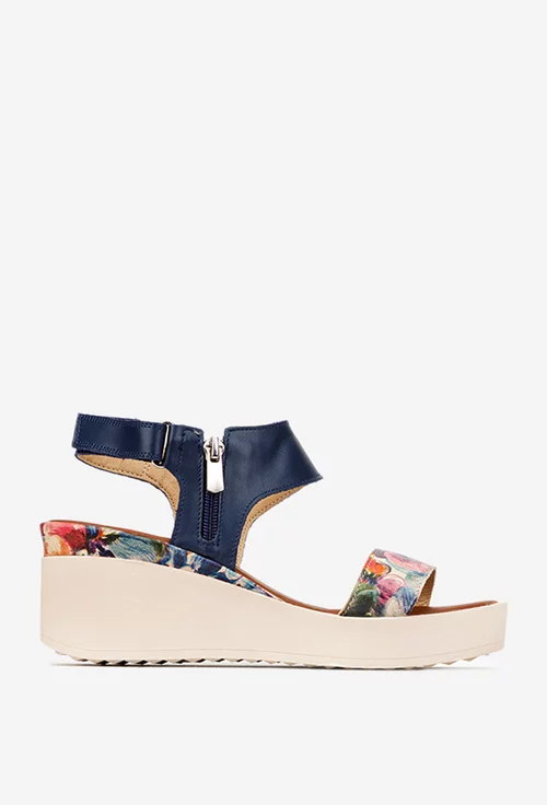 Sandale dama bleumarin din piele cu detalii florale picture - 3