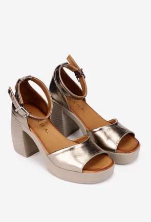 Sandale dama bronz din piele naturala cu platforma