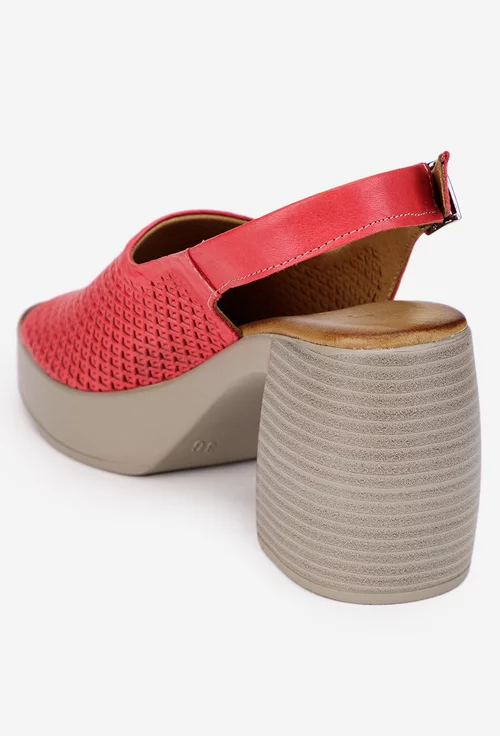 Sandale dama corai din piele naturala perforata cu platforma