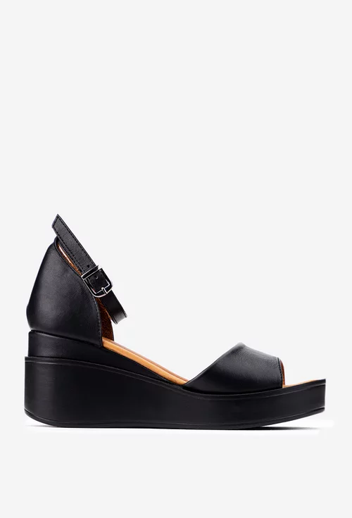 Sandale dama cu platforma confectionate din piele neagra