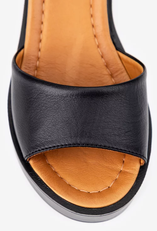 Sandale dama cu platforma confectionate din piele neagra