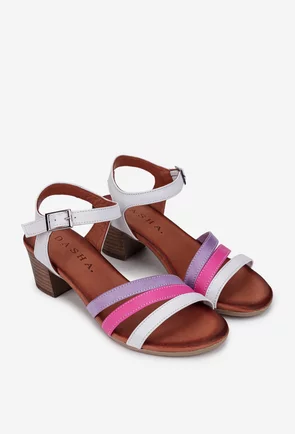 Sandale dama din piele alba cu detalii colorate