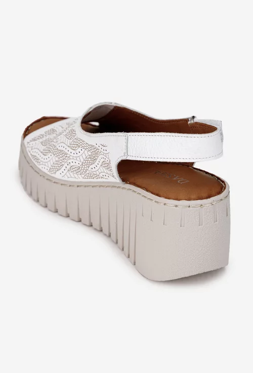 Sandale dama din piele alba cu model