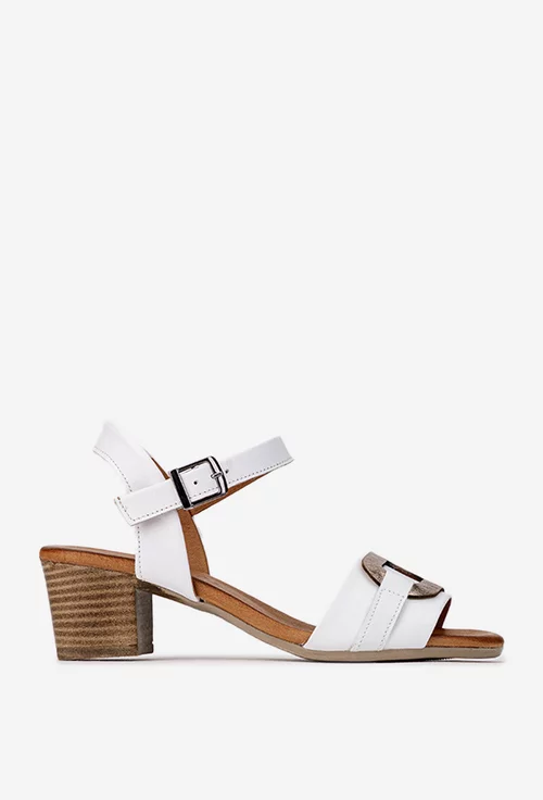 Sandale dama din piele alba cu ornament