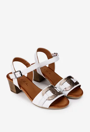 Sandale dama din piele alba cu ornament