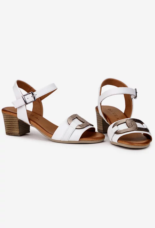 Sandale dama din piele alba cu ornament