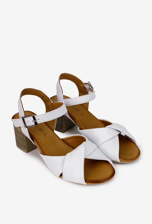 Sandale dama din piele alba cu toc