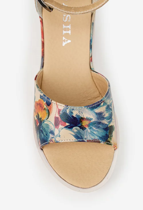 Sandale dama din piele cu imprimeu floral multicolor picture - 7