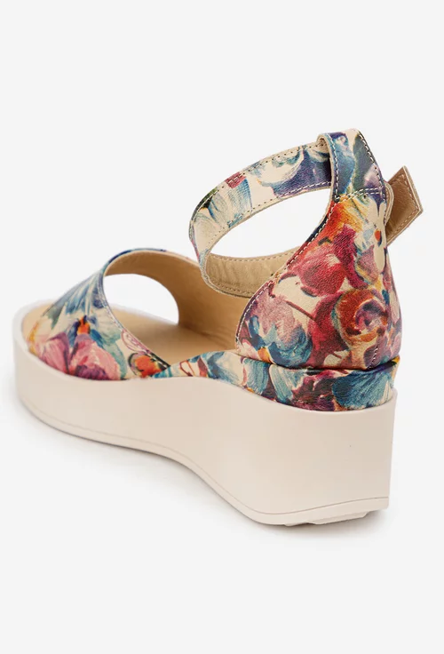 Sandale dama din piele cu imprimeu floral multicolor picture - 4