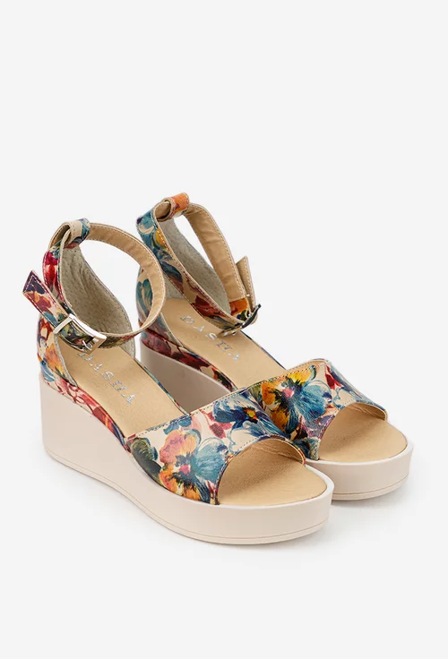 Sandale dama din piele cu imprimeu floral multicolor picture - 2