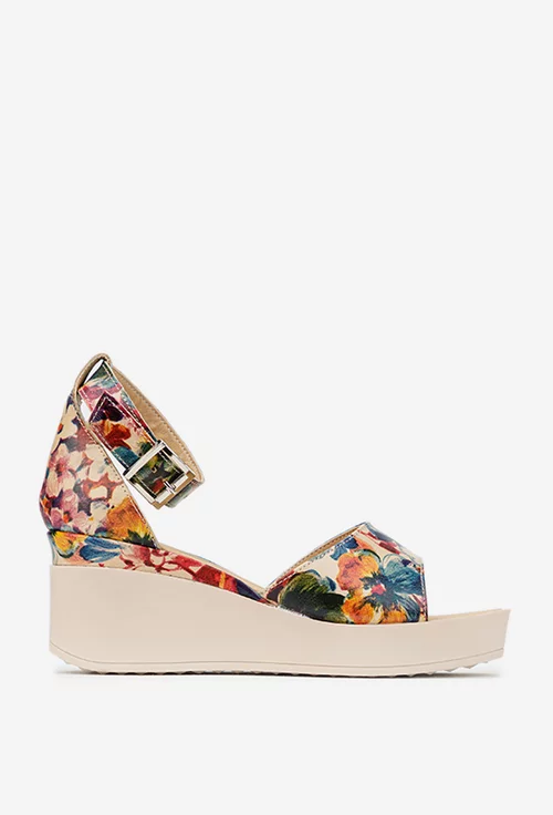 Sandale dama din piele cu imprimeu floral multicolor picture - 3