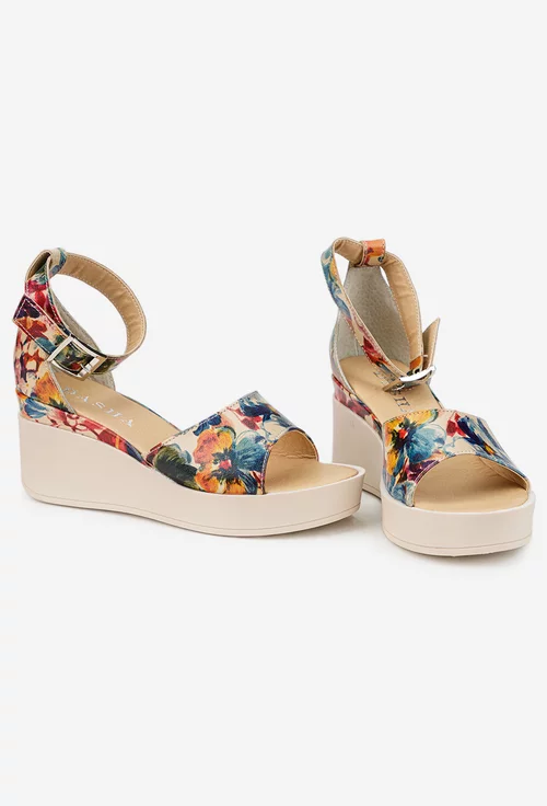 Sandale dama din piele cu imprimeu floral multicolor picture - 6